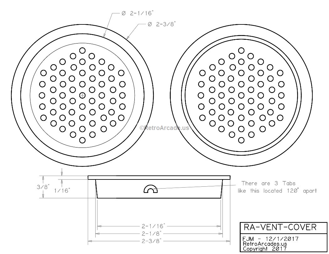 Aluminum 2.0625in Vent Hole Cover for Arcade, PC or Vending Cabinets