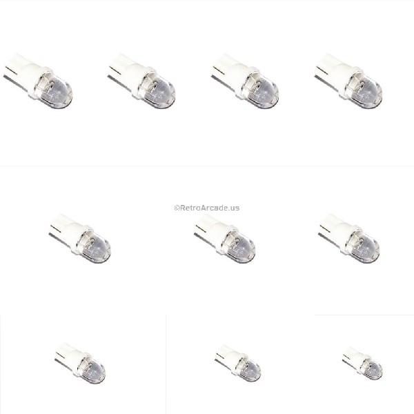 T10 - 6.3 Volt LED Bulb Clear 555 Wedge Base Pinball 10 Pack COOL WHITE 