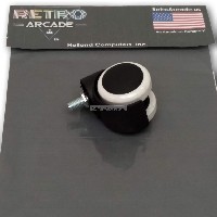 Arcade stool replacement wheel caster, black and white, for use with parts numbers RA-STOOL-RED and RA-STOOL-BLACK